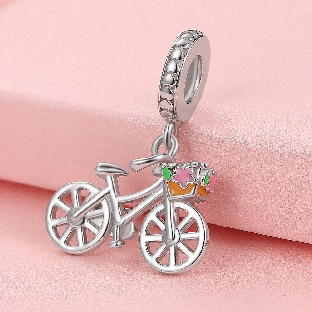 Cycolinks 925 Sterling Silver Bicycle Flower Basket Charm - Cycolinks