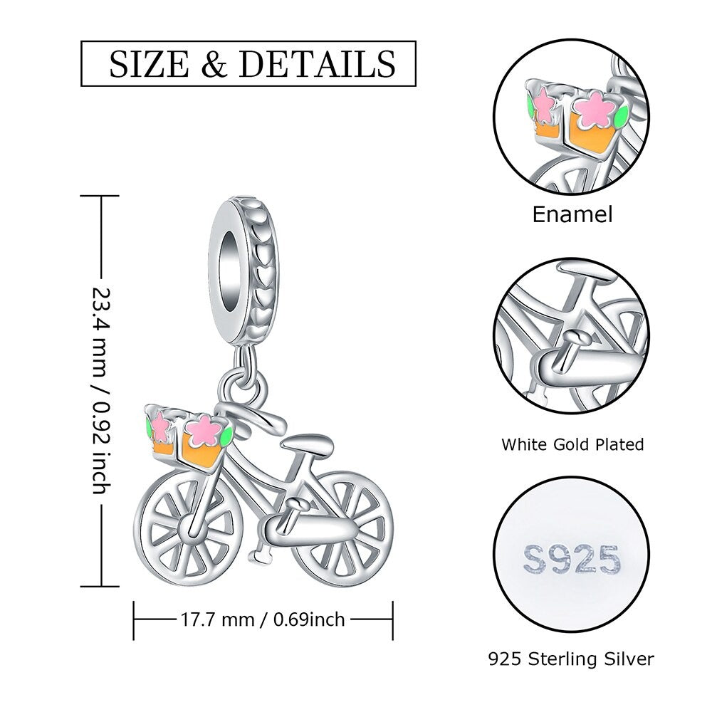 Cycolinks 925 Sterling Silver Bicycle Flower Basket Charm - Cycolinks