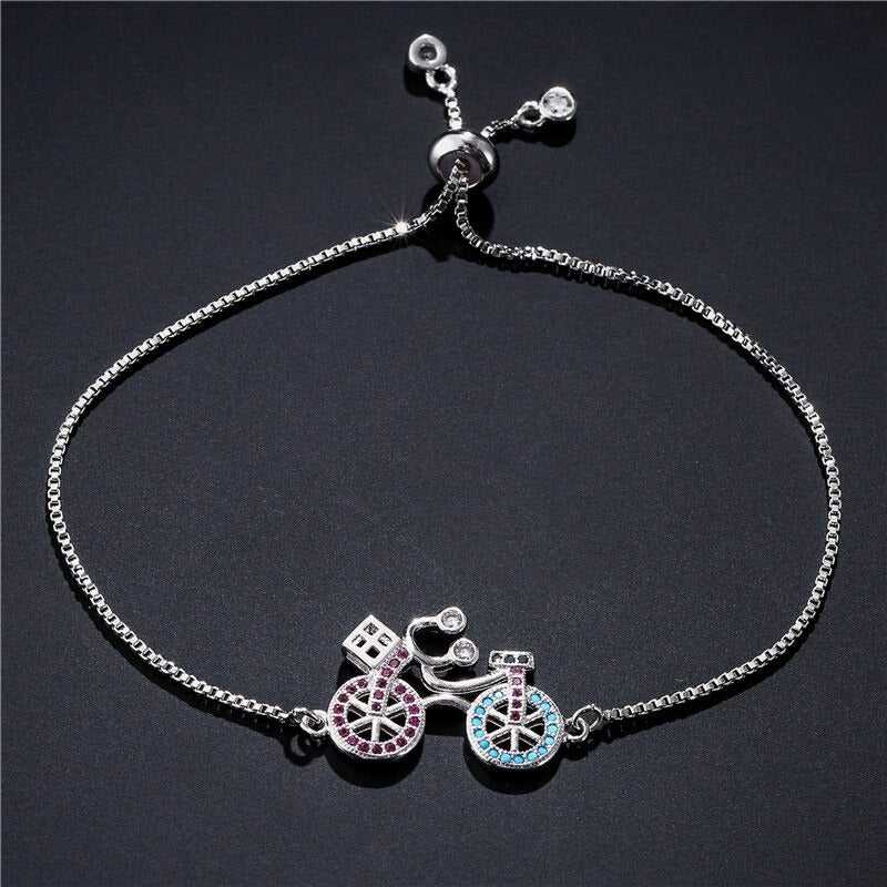 Cycolinks CZ Zircon Stone Bicycle Charm Bracelet - Cycolinks