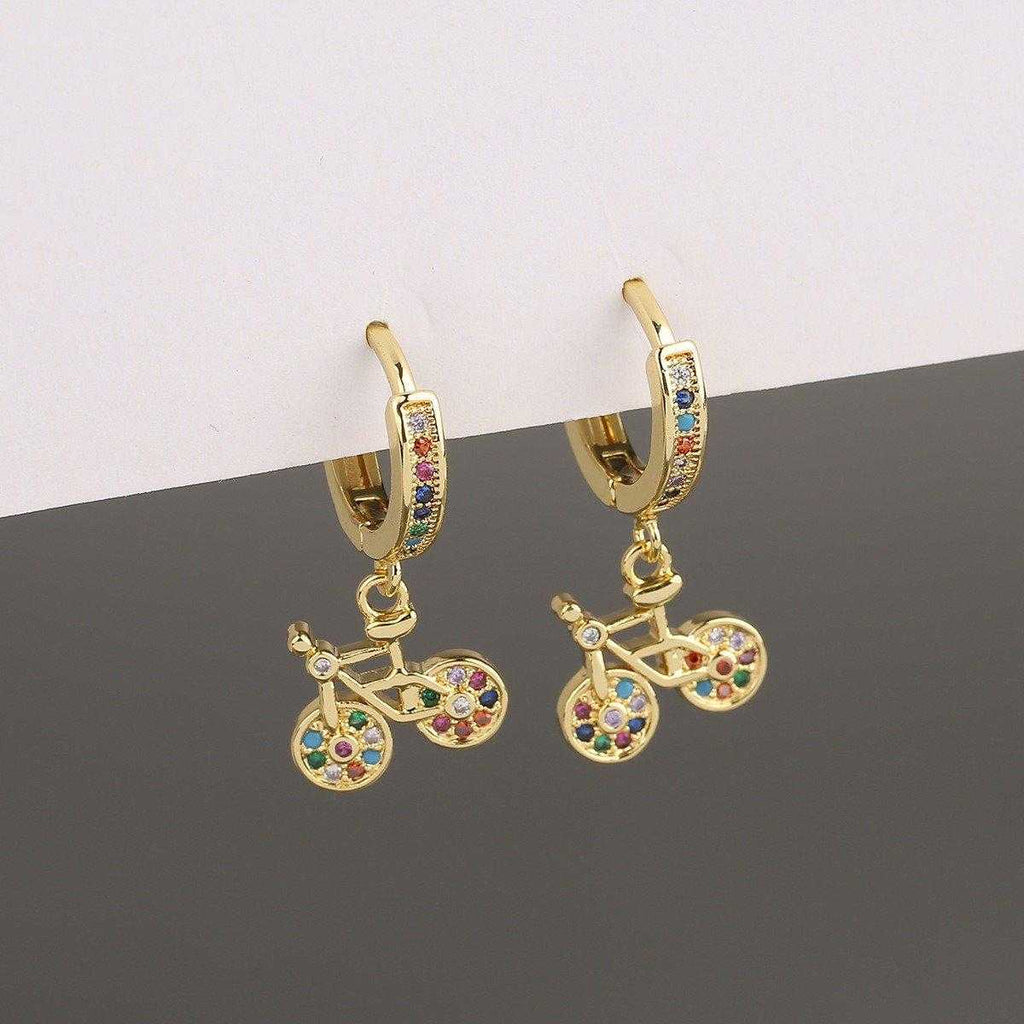 Cycolinks Gold Plating 18K Cubic Zircon Bicycle Earrings - Cycolinks