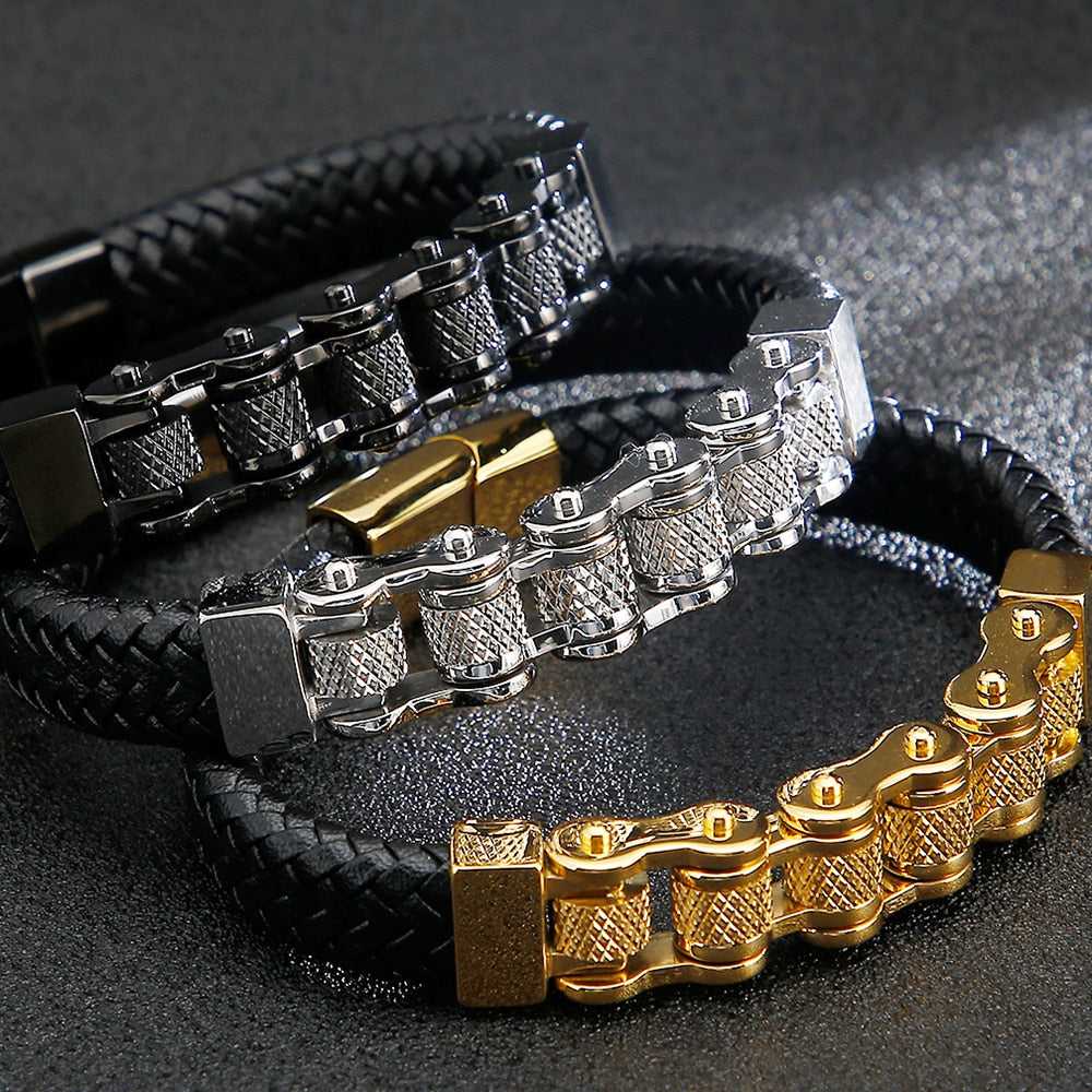 Cycolinks Retro Leather Bike Chain Bracelet - Cycolinks