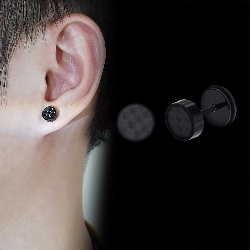 Cycolinks Stainless Steel Carbon Fiber Stud Earrings - Cycolinks