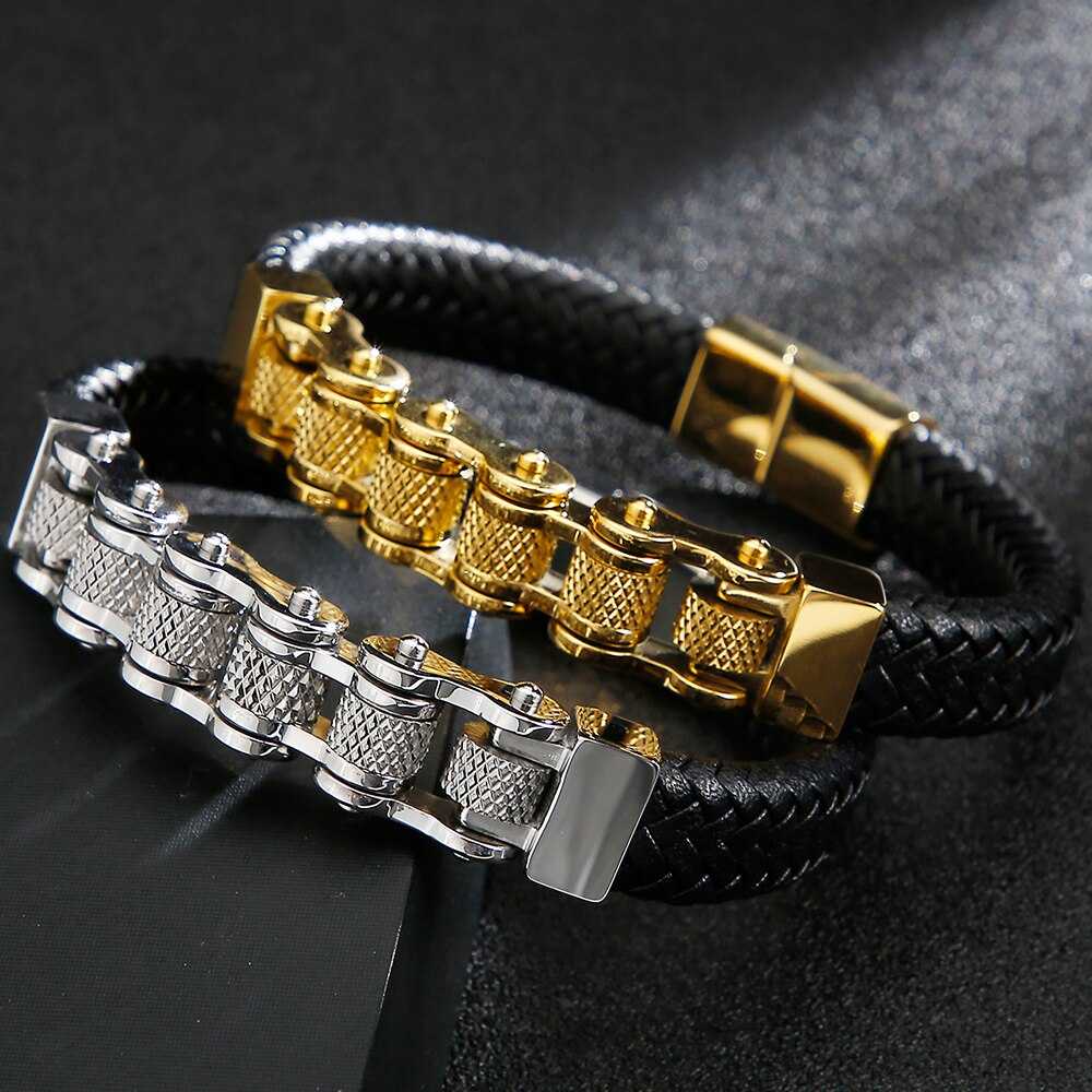 Cycolinks Retro Leather Bike Chain Bracelet - Cycolinks